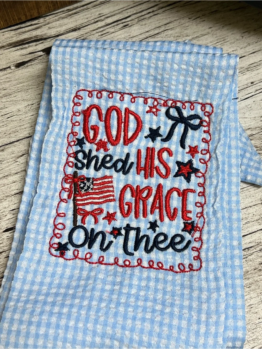Patriotic Embroidered Wreath Sash | God Shed His Grace On Thee | Fourth of July